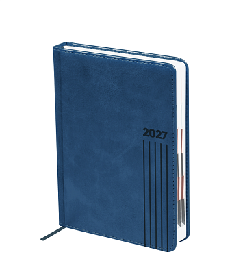 Ежедневник А5 датированный 2027 BG "Vesper Index. Blue" с вырубкой по месяцам, 176 листов в линию, искусственная кожа, размер 145х205мм, 1 ляссе, цвет синий