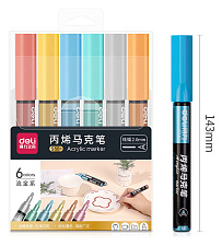 Набор маркеров флуоресцентных для скетчинга 6 цвета Deli S581 толщина линии 2 мм, круглый пишущий наконечник, упаковка с европодвесом