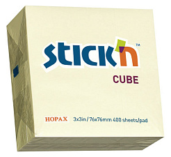 Миникуб  самоклеящийся бумажный "Stick`n"HOPAX", размер 76x76мм, 400листов пастель желтый, плотность 70г/м2 