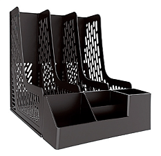 Вертикальный накопитель  с органайзером 3 отдела Deli EZ00122  пластиковый, размеры 255х320х275мм, цвет черный