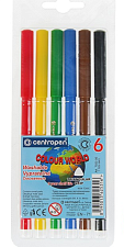 Фломастеры 6 цветов Centropen "Colour World" смываемые