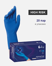 Перчатки латекс 25 пар /50 шт XL (10) /  High Risk Libry неопудренные, синие,  нестерильные, прочные, текстурированные, вес пары - 26 г