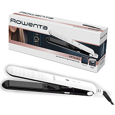 Плойка-щипцы выпрямитель для волос Rowenta SF3210F0, мощность 45 Вт, керамическое покрытие, ионизация, плавающие пластины, цвет белый