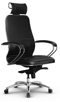 Кресло Samurai KL-2.04, материал:перфорированная экокожа черная. Хромированная крестовина, съемный 3D подголовник. Синхромеханизм качания. Нагрузка до 120 кг.