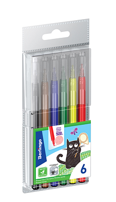 Фломастеры 6 цветов Berlingo смываемые, блистер