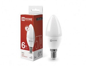 Лампа светодиодная 6W цоколь Е14 свеча С37 4000К " белый свет, 107*37мм  4000К пластик/алюм.