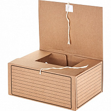Гофро короб  архивный на завязках, размер 320х260х150мм, гофрокартон, цвет бурый