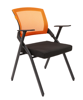 Кресло складное для конференций СH NEXX. Спинка - оранжевая сетка, сиденье - чёрная ткань/сетка. Складная конструкция. Нагрузка до 100 кг. 