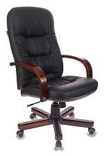 Кресло T-9908/WALNUT черная экокожа/кожа. Деревянная крестовина, механизм Топ-ган до 120 кг.