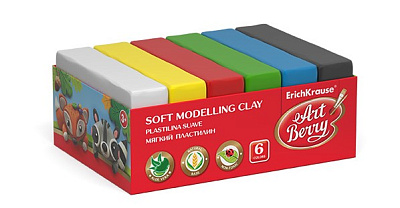 Пластилин  6 цветов ErichKrause ArtBerry мягкий с Алоэ Вера, классическая палитра, 300 грамм (картонный поддон)