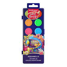 Краски акварельные 12 цветов ErichKrause ArtBerry Neon 41727 с УФ защитой яркости, в пластиковом пенале, без кисти