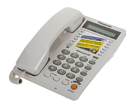 Телефон проводной PANASONIC KX-TS 2365 RUW 16-значный ЖК-дисплей с часами, спикерфон, разъем для гарнитуры, электронный регулятор громкости, индикатор вызова, автодозвон, программируемая кнопка "флэш", цвет белый