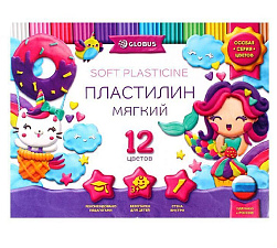 Пластилин 12 цветов Globus ПЛ12Р повышеной яркости, 240 грамм