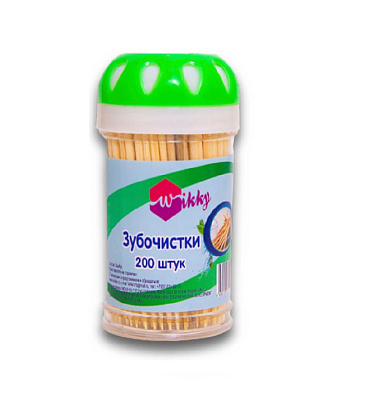 Зубочистки "Wikky" 200шт, бамбук, в пластиковой баночке.