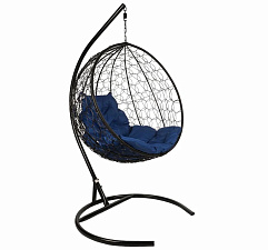 Кресло подвесное Круглое синяя подушка, черный каркас. Размер чаши (ВхШхГ):110х105х80 см. Размер основания: 100*D=100*H=195 см. Нагрузка до 140 кг. 
