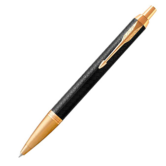 Ручка PARKER IM Premium K323 Black GT М, стержень синий, корпус: латунь/анодированный алюминий/позолота, подарочная коробка