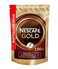 Кофе "Nescafe Gold" растворимый сублимированный с молотым в мягкой упаковке 190г