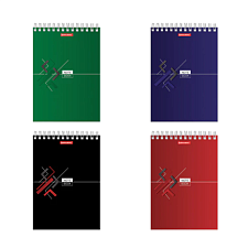 Блокнот формат А-5, 80листов BRAUBERG "Стильный", блок в клетку, на спирали, обложка мелованный картон, жесткая подложка, плотность блока 60г/кв.м, цвет ассорти