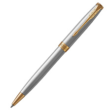Ручка PARKER SONNET Core К-527 Stainless Steel GT M черный стержень, корпус: нержавеющая сталь с матовой поверхностью, механизм: поворотного действия, отдельные элементы дизайна - позолота 23 Kt, подарочная упаковка