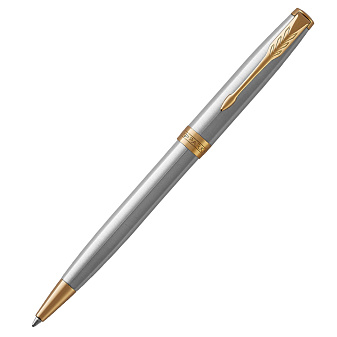 Ручка PARKER SONNET Core К-527 Stainless Steel GT M черный стержень, корпус: нержавеющая сталь с матовой поверхностью, механизм: поворотного действия, отдельные элементы дизайна - позолота 23 Kt, подарочная упаковка