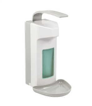 Дозатор локтевой для жидкого мыла и дезинфицирующих средств 1 л ,  АВS-пластик,окно, металическая трубка.каплеуловитель в комплекте, размеры: 300х100х90 мм