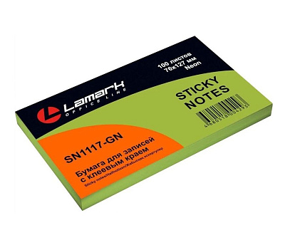Блок самоклеящийся бумажный "Lamark" размер 76х127мм, 100 листов, неон зеленый