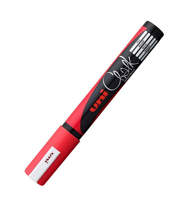 Маркер мелковый UNI Chalk PWE-5М, красный, круглый наконечнки, толщина линии до 2,5 мм, водная основа