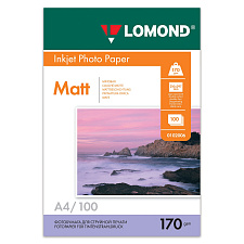 Фотобумага LOMOND А-4, плотность 170 г/м2, матовая, двусторонняя, 100 лис, для струйных принтеров.тов