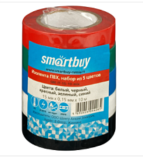 Изолента Smartbuy 15мм х 10м, 150 мкм, набор из 5 цветов