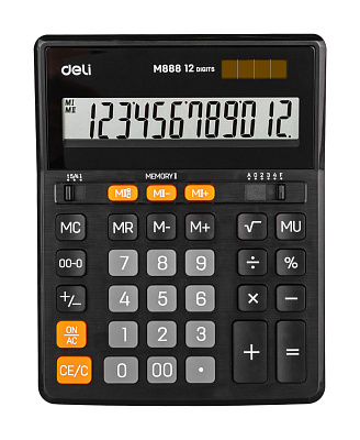 Калькулятор Deli 12 разряд. 888 ЕМ, 12 разрядный 203х158х 31мм, бухгалтерский, настольный, черный
