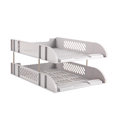 Лоток 2 отдела "Deli E9216grey" горизонтальный пластиковый на металлических стержнях, размеры 265х336х65 мм, цвет серый