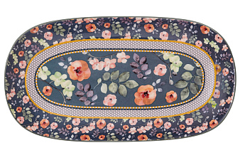 Блюдо прямоугольное Arcadia, размер 33х18 см, керамика, цвет серо-зеленое/цветы