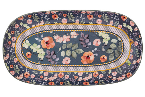 Блюдо прямоугольное Arcadia, размер 33х18 см, керамика, цвет серо-зеленое/цветы