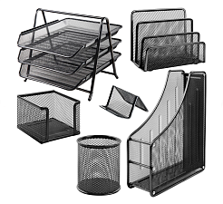 Набор офисный BRAUBERG "Germanium" 6 предмета, металлическая сетка, черный