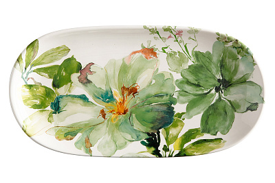 Блюдо овальное Casa Domani "Botanical", 33х17 см, материал керамика, цвет белый/ зеленый