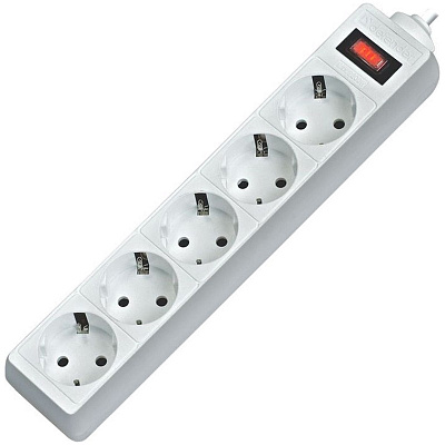 Сетевой фильтр " Defender ES"  5 розеток, 2200Вт, длина провода 1,8м, номинальный ток 10А, с заземлением, цвет белый