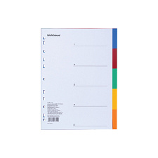 Разделитель листов пластик А5 1- 5/ ErichKrause цветной (без цифр) с бумажным оглавлением, для сортировки документов по разделам