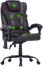 Кресло Cactus CS-CHR-OC03M-BR с вибромассажем. Обивка - экокожа, цвет коричневый, Крестовина сталь, Механизм Топ-ган, Максимальная нагрузка до 120 кг
