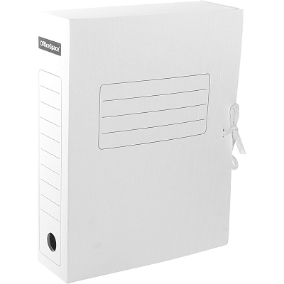 Архивный бокс  75 мм OfficeSpace микрогофрокартон, плотный картон, на завязках, 250*75*320 мм, белый