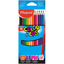 Карандаши цветные  12 цветов  MAPED длина 178мм, деревянные, трехгранные, ударопрочные, картонная упаковка с европодвесом