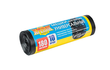 Мешки для мусора "Крепак" ПНД 180л 10шт  в рулоне, плотность 20 мкм, размер 80х115 см, черные