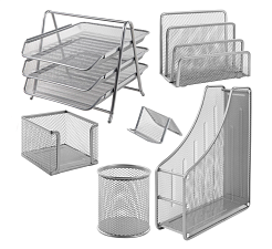 Набор офисный BRAUBERG "Germanium" 6 предмета, металлическая сетка, серый