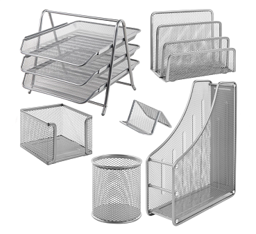 Набор офисный BRAUBERG "Germanium" 6 предмета, металлическая сетка, серый