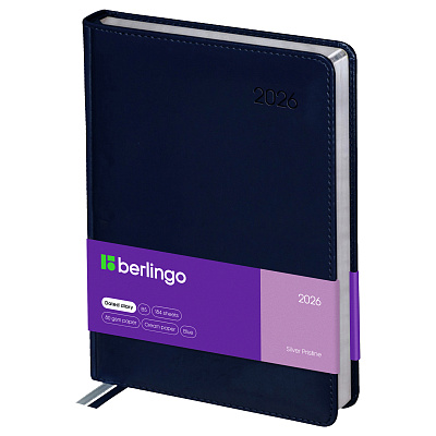 Ежедневник А4 датированный 2026  "Silver Pristine" 184 листов в линию, искусственная кожа, размер 175*250 мм, ляссе, цвет синий