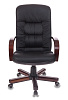 Кресло T-9908/WALNUT черная кожа. Деревянная крестовина. Механизм Топ-ган. Нагрузка до 120 кг.