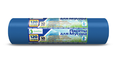 Мешки для мусора "MirPack GreenClean Classic"  ПНД 120л 10шт в рулоне, плотность 12 мкм, размер 65х100 см, синие/черные