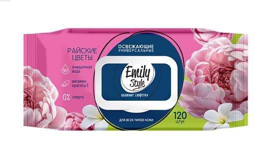 Салфетки влажные универсальные "Emily Style " 120 шт в мягкой упаковке с крышкой 