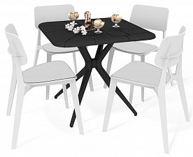 Комплект обеденная группа Sheffilton SHT-DS194  стол пластик цвет черный 835х835х735мм (ШхГхВ) + 4 стула пластик, цвет белый, 565х510х430/915 (ШхГхВ)