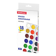 Краски акварельные 18 цветов ErichKrause Basic, без кисти, в картонной упаковке с европодвесом