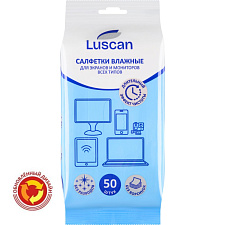 Салфетки влажные Luscan 50 шт для экранов, мониторов, мягкая упаковка